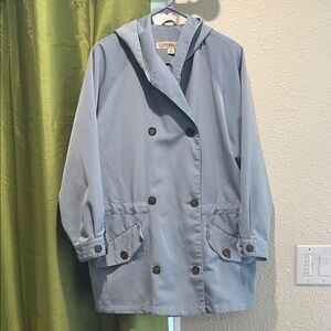 London Fog Light Blue Hooded Double-Breasted Jacket